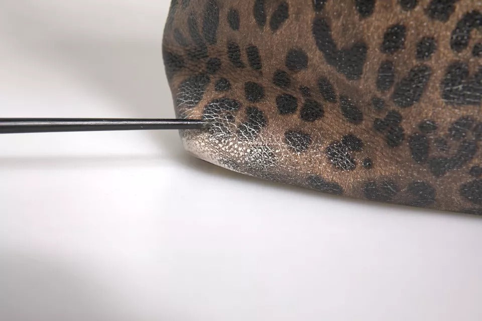 Dolce & Gabbana Braunes schwarzes Kalbsleder mit Leopardenmuster Umhängetasche