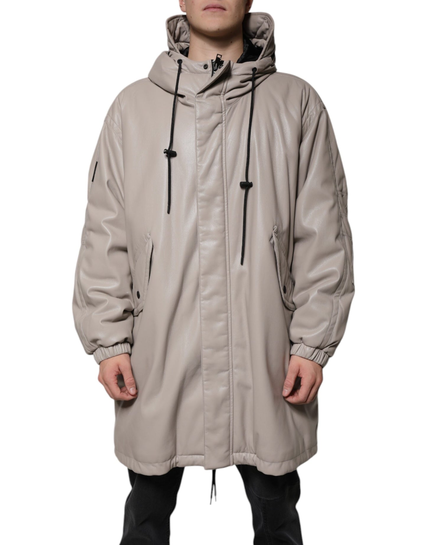 MSGM Beige Voller Reißverschluss mit Kapuze Lange Ärmel Freizeitmantel Jacke
