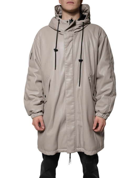 MSGM Beige Voller Reißverschluss mit Kapuze Lange Ärmel Freizeitmantel Jacke