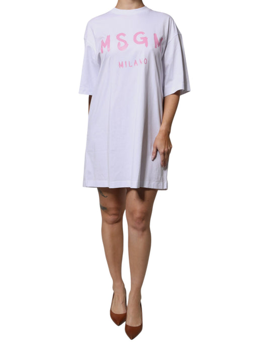 MSGM Weißes T-Shirt mit Logodruck aus Baumwolle und kurzen Ärmeln Minikleid