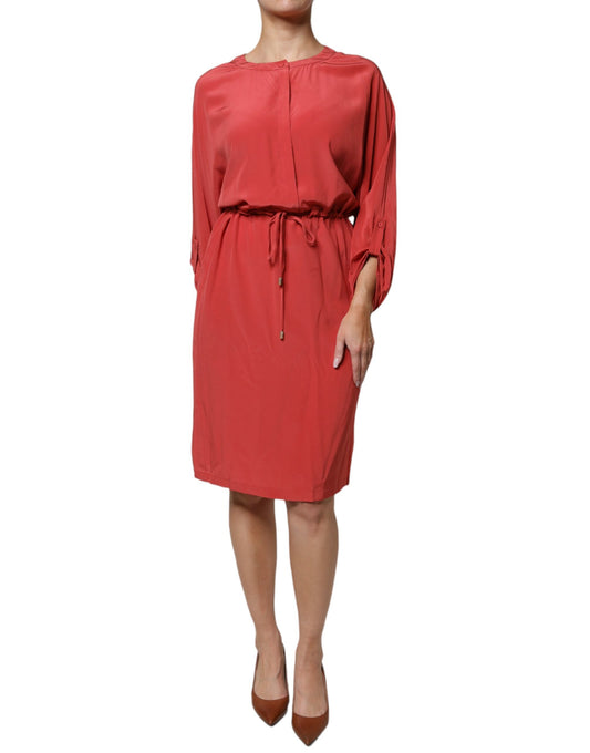 Peserico Rot Langärmeliges Kleid mit Bleistift und Tunnelzug