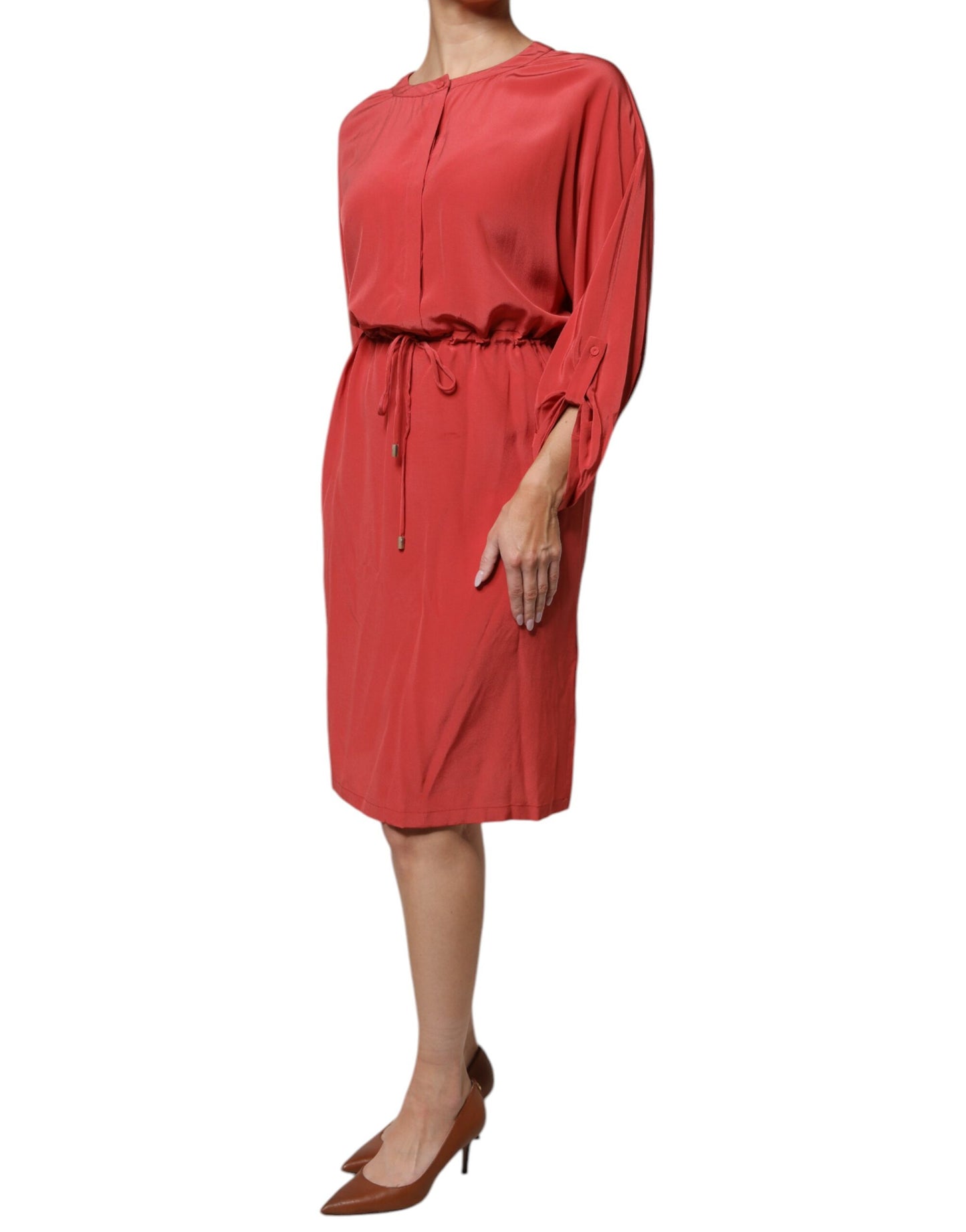 Peserico Rot Langärmeliges Kleid mit Bleistift und Tunnelzug