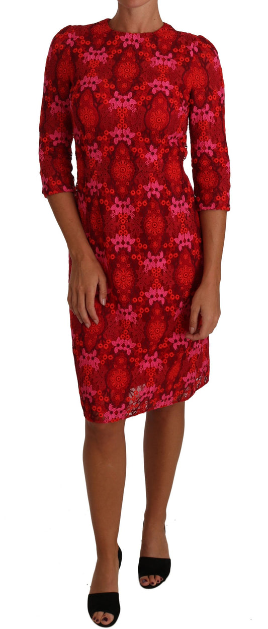 Dolce & Gabbana Floral gehäkeltes Spitzenkleid in Rot-Rosa