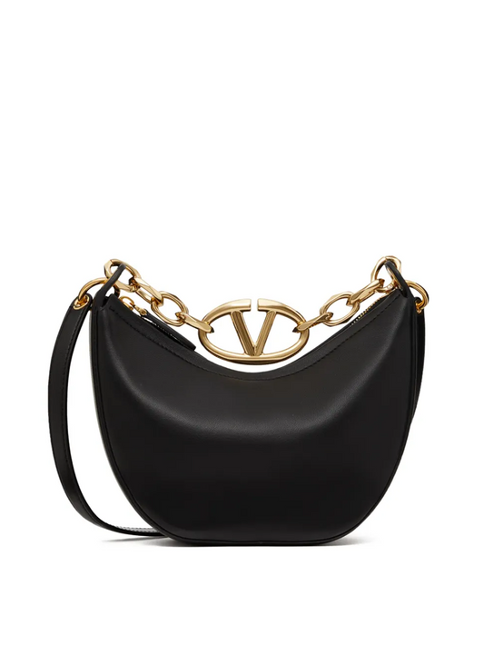 Valentino Garavani Schwarzes Leder Mini Hobo Vlogo Umhängetasche