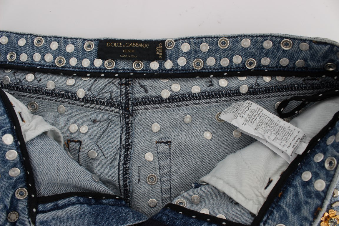 Dolce & Gabbana Crystal Roses Herz verschönert Jeans