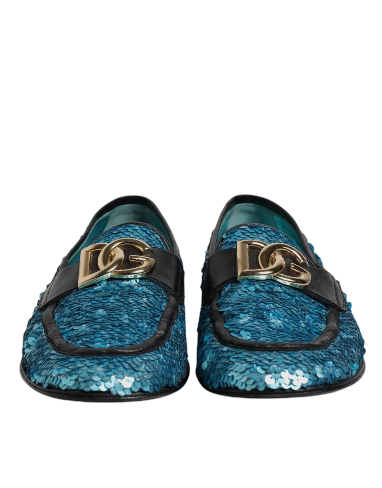Dolce & Gabbana Blaue Pailletten Loafers Formelle Schuhe