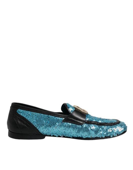 Dolce & Gabbana Blaue Pailletten Loafers Formelle Schuhe