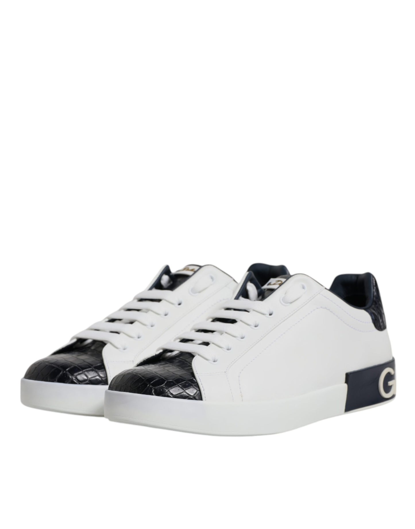 Dolce & Gabbana Weiß Schwarz Leder Portofino Sneaker Schuhe