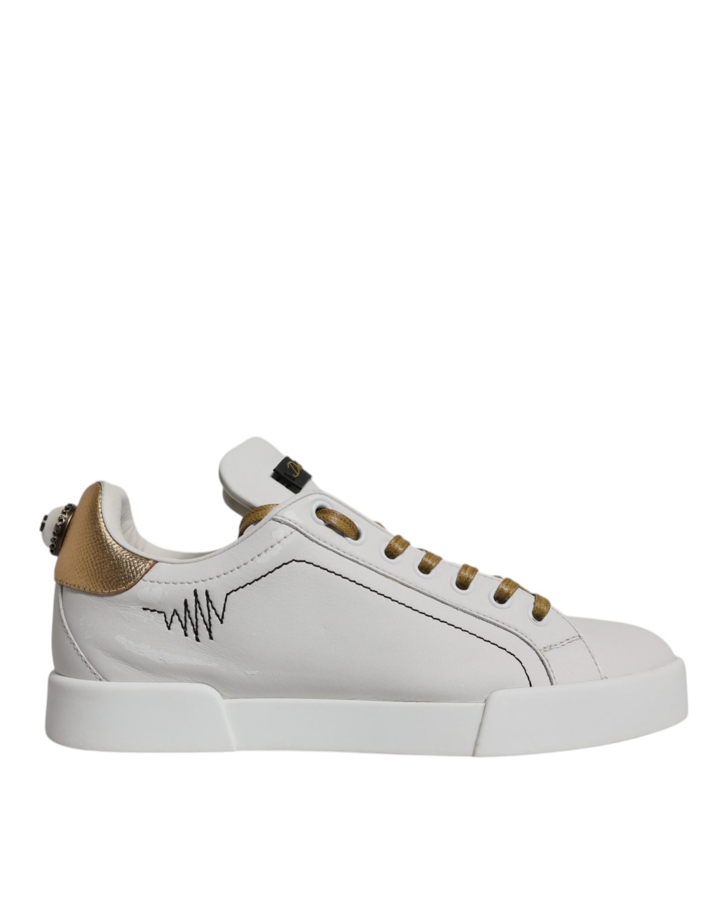 Dolce & Gabbana Weiß Gold Leder Low Top Sneakers Schuhe