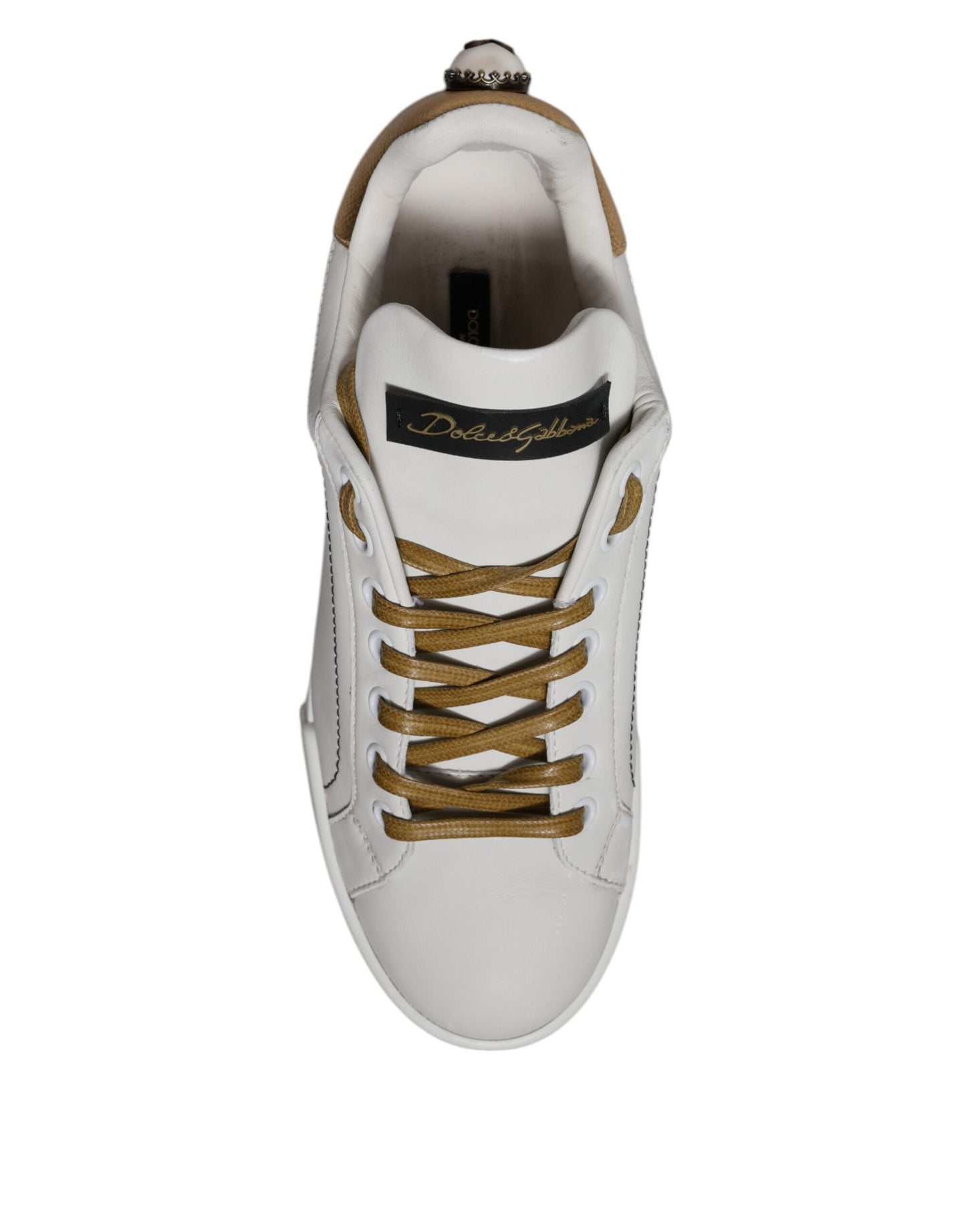 Dolce & Gabbana Weiß Gold Leder Low Top Sneakers Schuhe