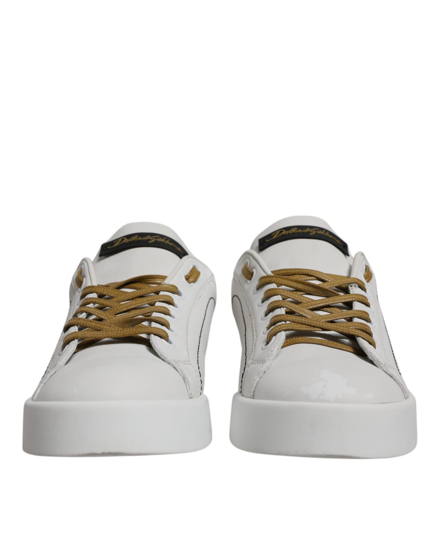 Dolce & Gabbana Weiß Gold Leder Low Top Sneakers Schuhe