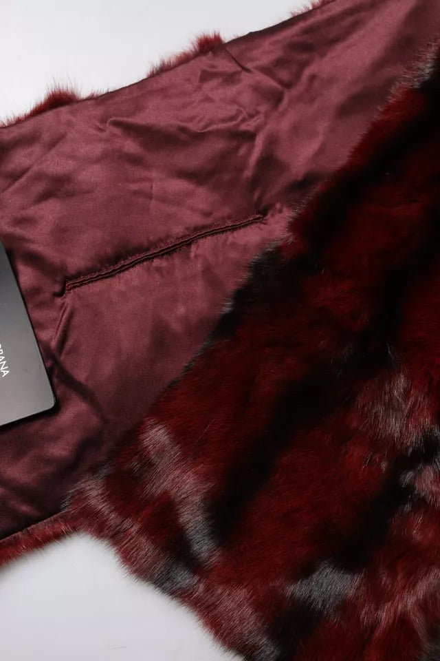 Dolce & Gabbana Schwarz Rot Gestreifter Pelz Schal Hals Wrap Schal
