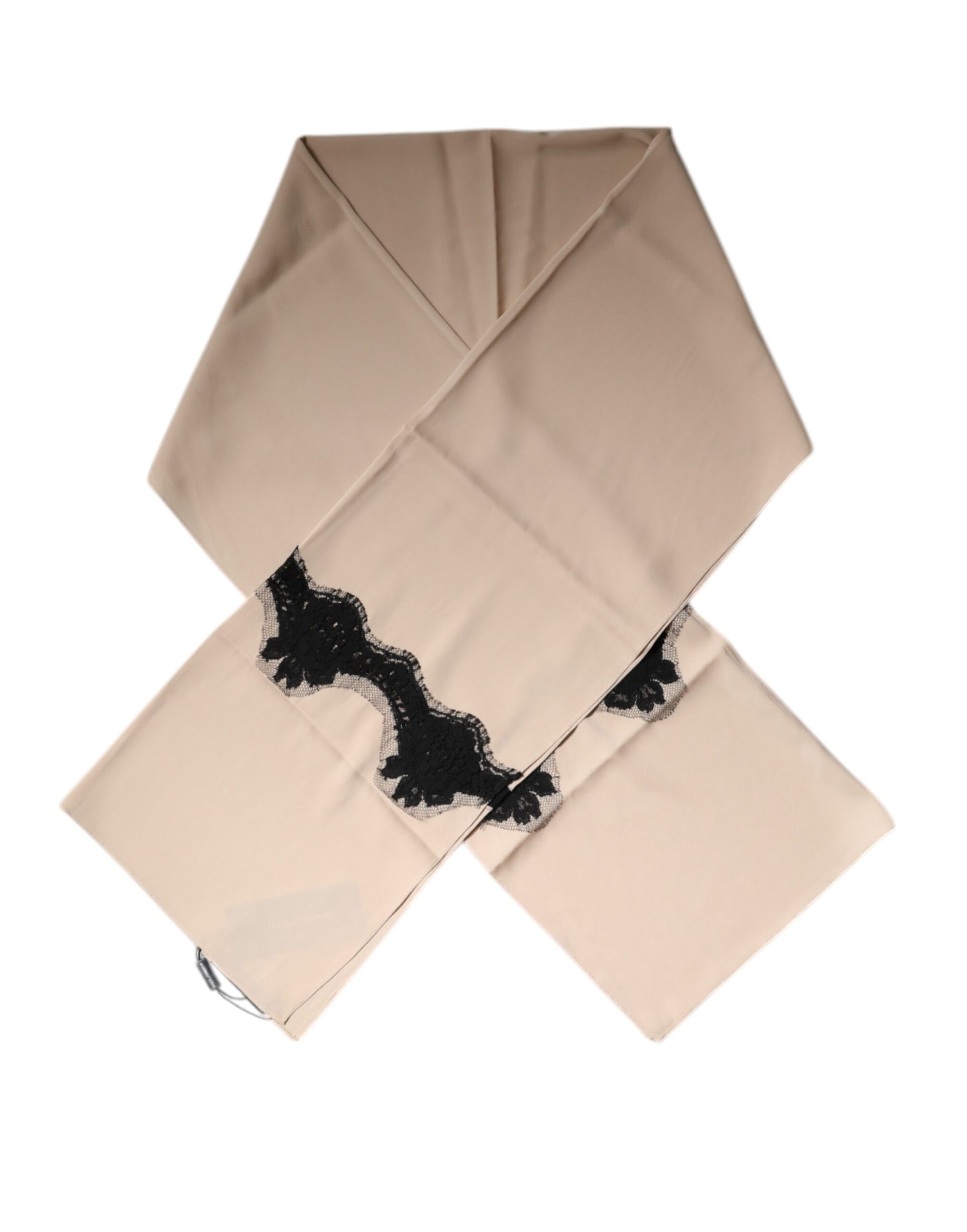 Dolce & Gabbana Beige Floraler Spitzenbesatz Seidenhalstuch