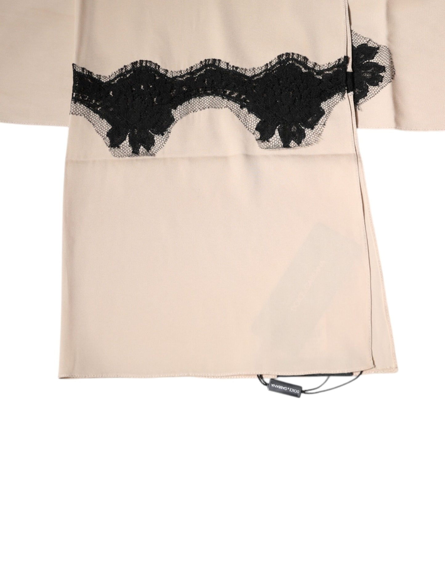 Dolce & Gabbana Beige Floraler Spitzenbesatz Seidenhalstuch