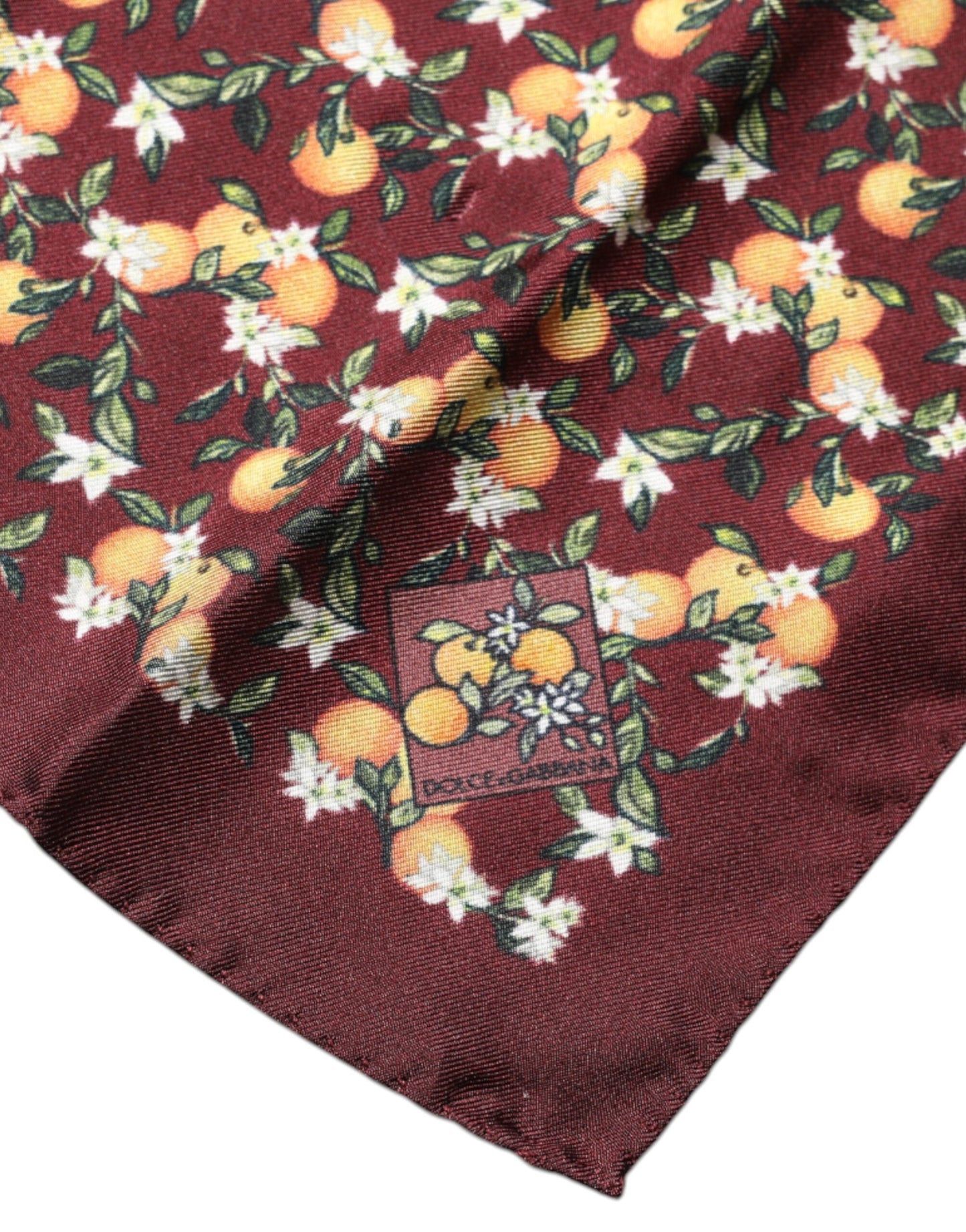 Dolce & Gabbana Maroon Oranges Seidenschal Quadratisches Taschentuch