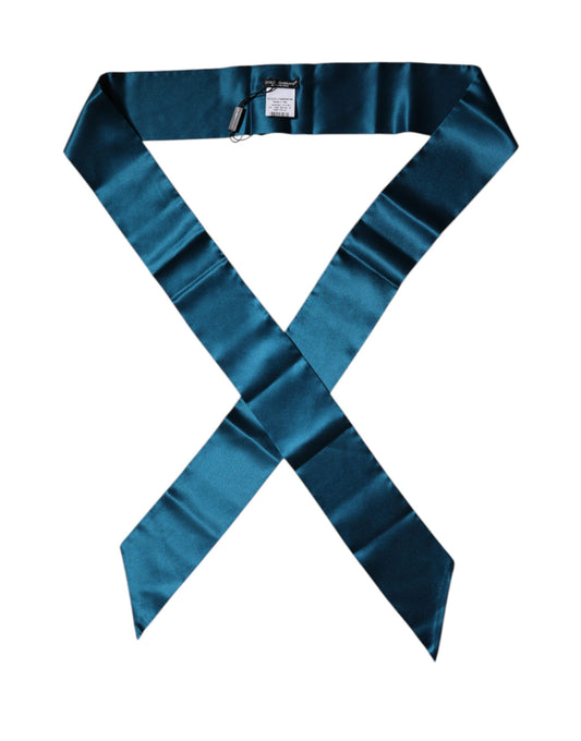 Dolce & Gabbana Dunkelgrüner Satin-Seiden-Skinny Foulard-Schal