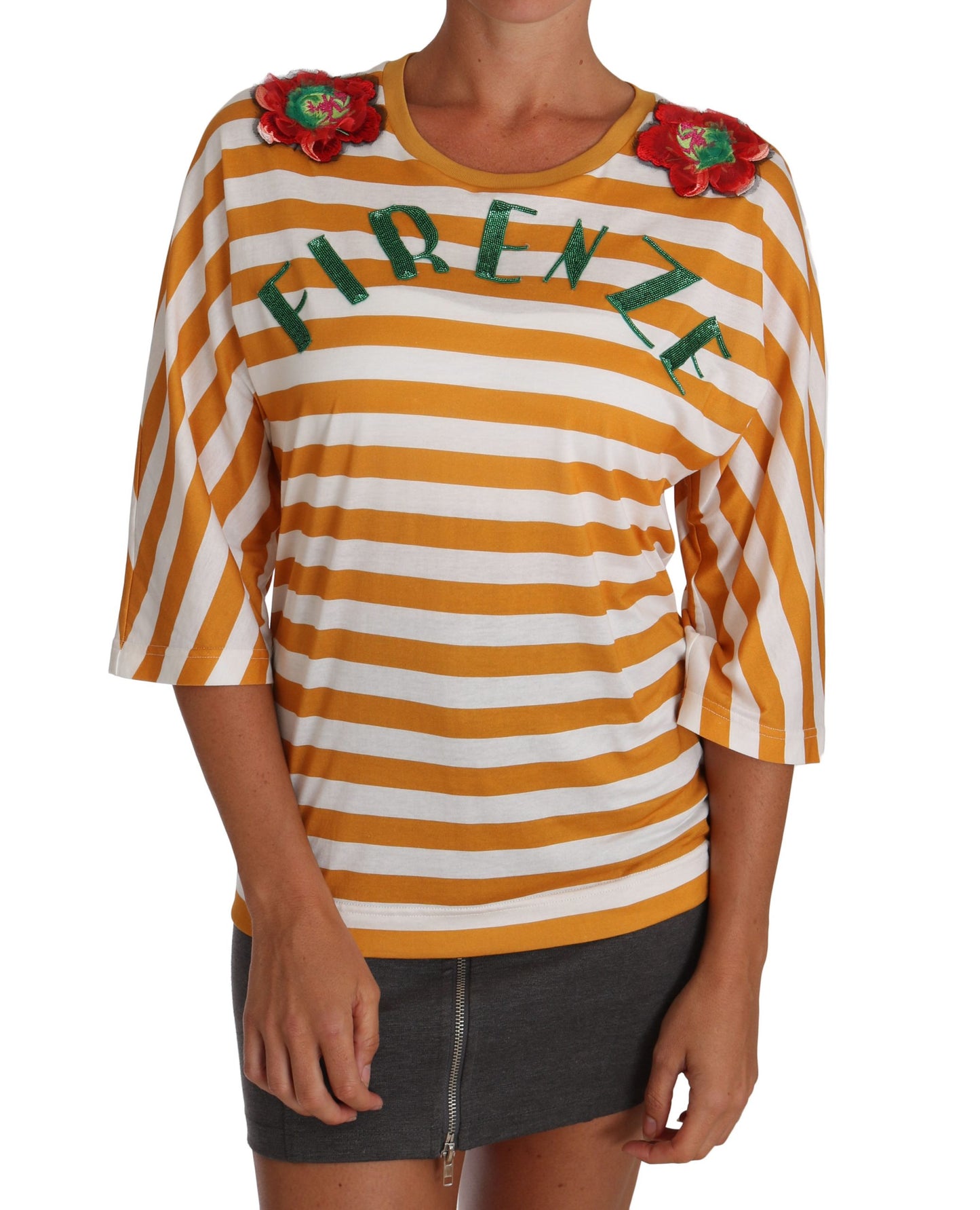 Dolce & Gabbana Weißes Orange FIRENZE Top T-Shirt