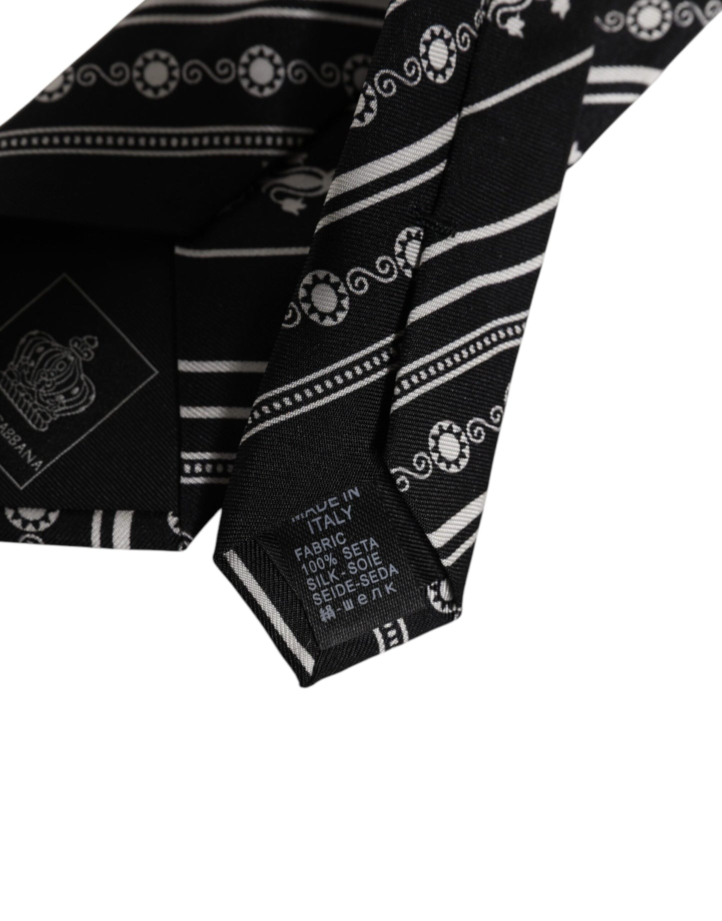 Dolce & Gabbana Schwarz-Weiß Gestreifte Seidenkrawatte Verstellbare Krawatte