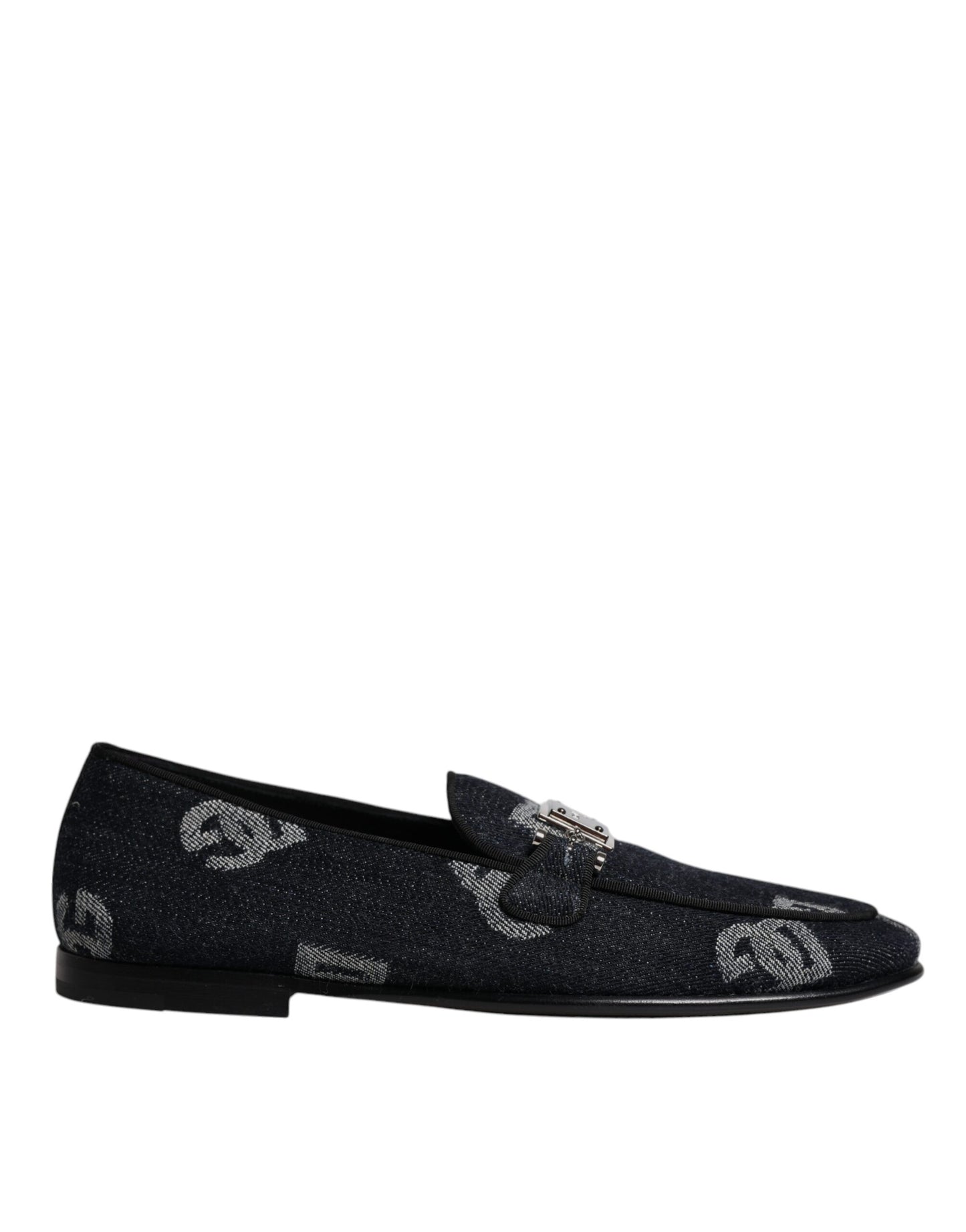 Dolce & Gabbana Schwarzes Logo Baumwolle Loafers Formelle Schuhe