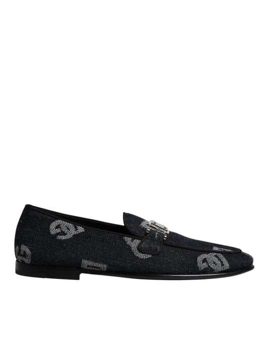Dolce & Gabbana Schwarzes Logo Baumwolle Loafers Formelle Schuhe