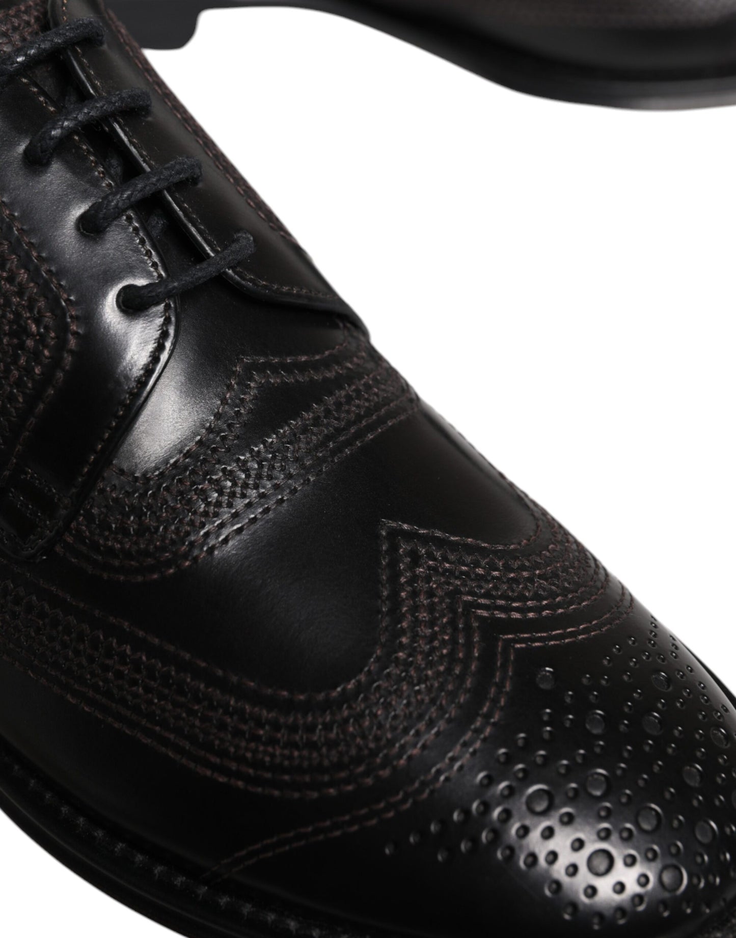 Dolce & Gabbana Schwarze bestickte klassische Derby-Schuhe aus Leder
