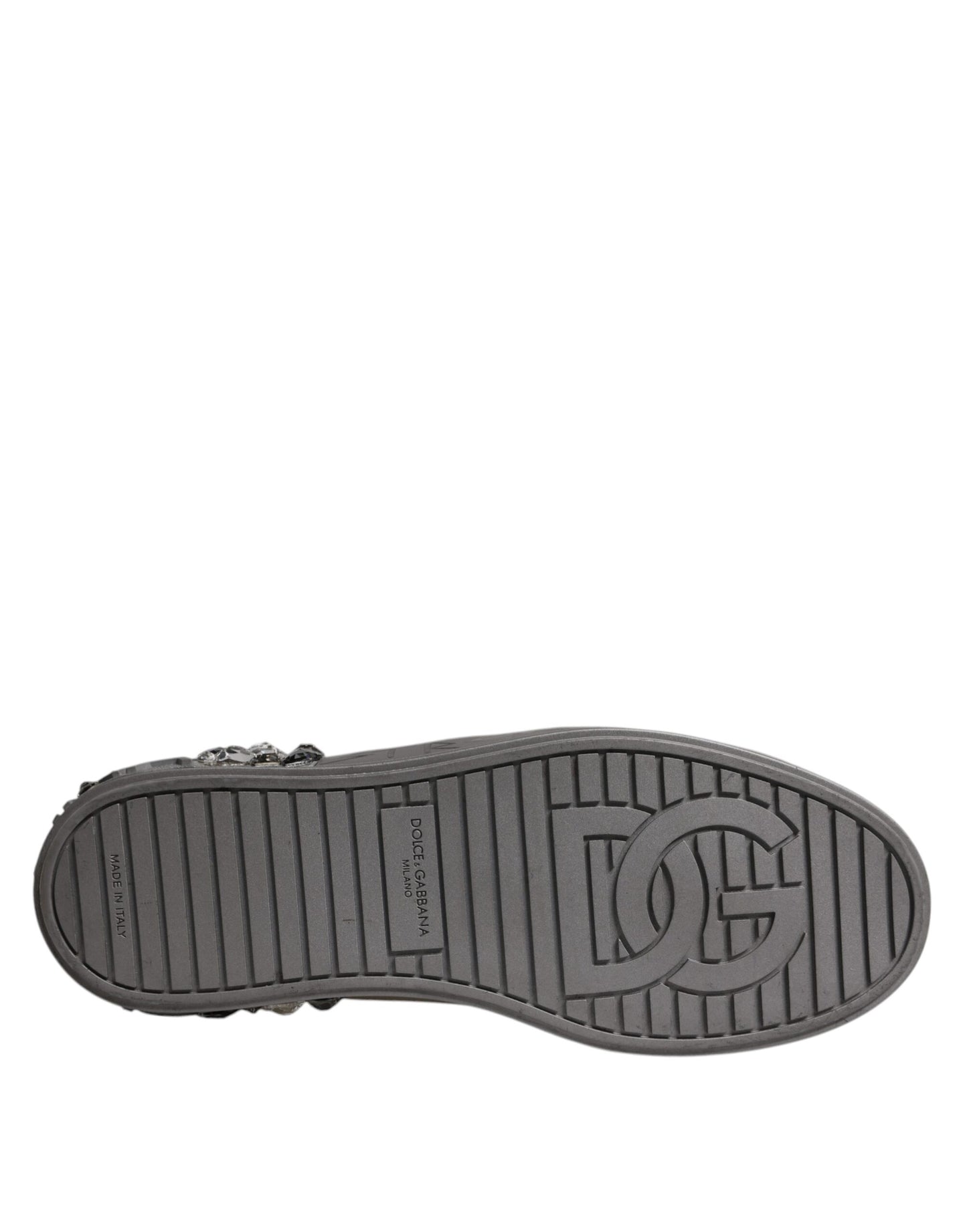 Dolce & Gabbana Weiß Silber Kristall Logo Portofino Turnschuhe Schuhe