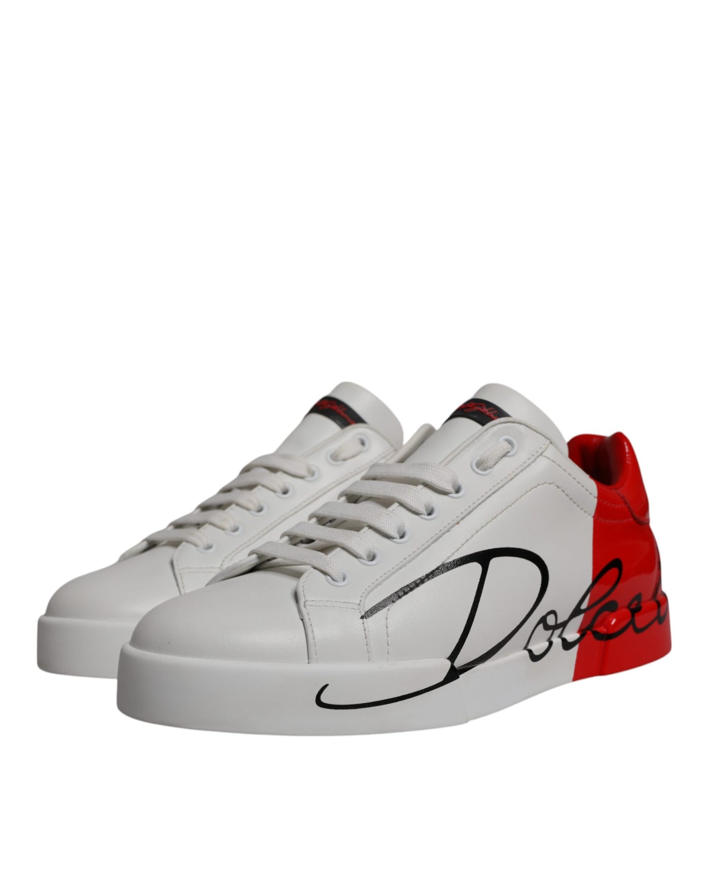 Dolce & Gabbana Weiß Rot Leder Logo Low Top Sneakers Schuhe