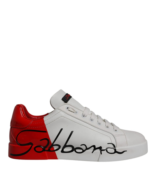 Dolce & Gabbana Weiß Rot Leder Logo Low Top Sneakers Schuhe