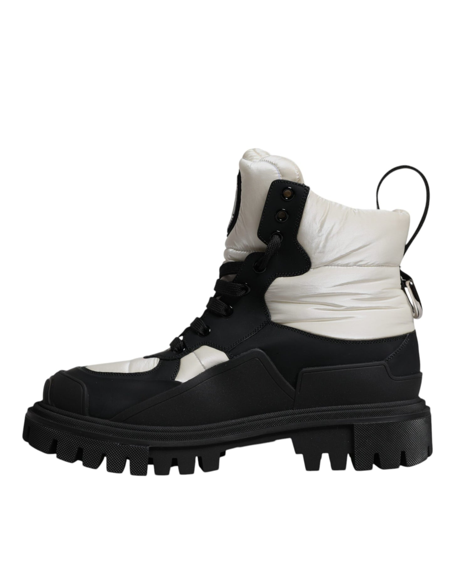 Dolce & Gabbana Schwarz Weiß Gepolsterte Mid Calf Lace Up Stiefel Schuhe