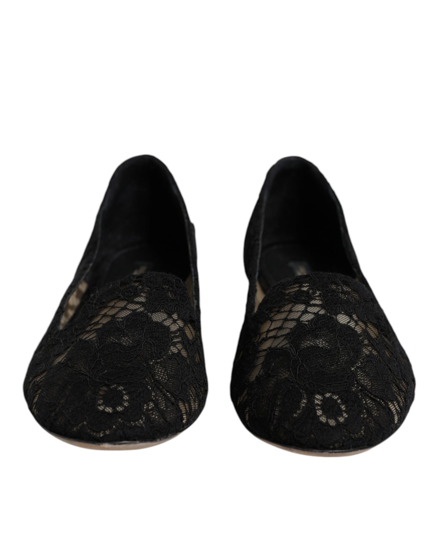 Dolce & Gabbana Schwarz Taormina Spitze Slip On Flats Schuhe