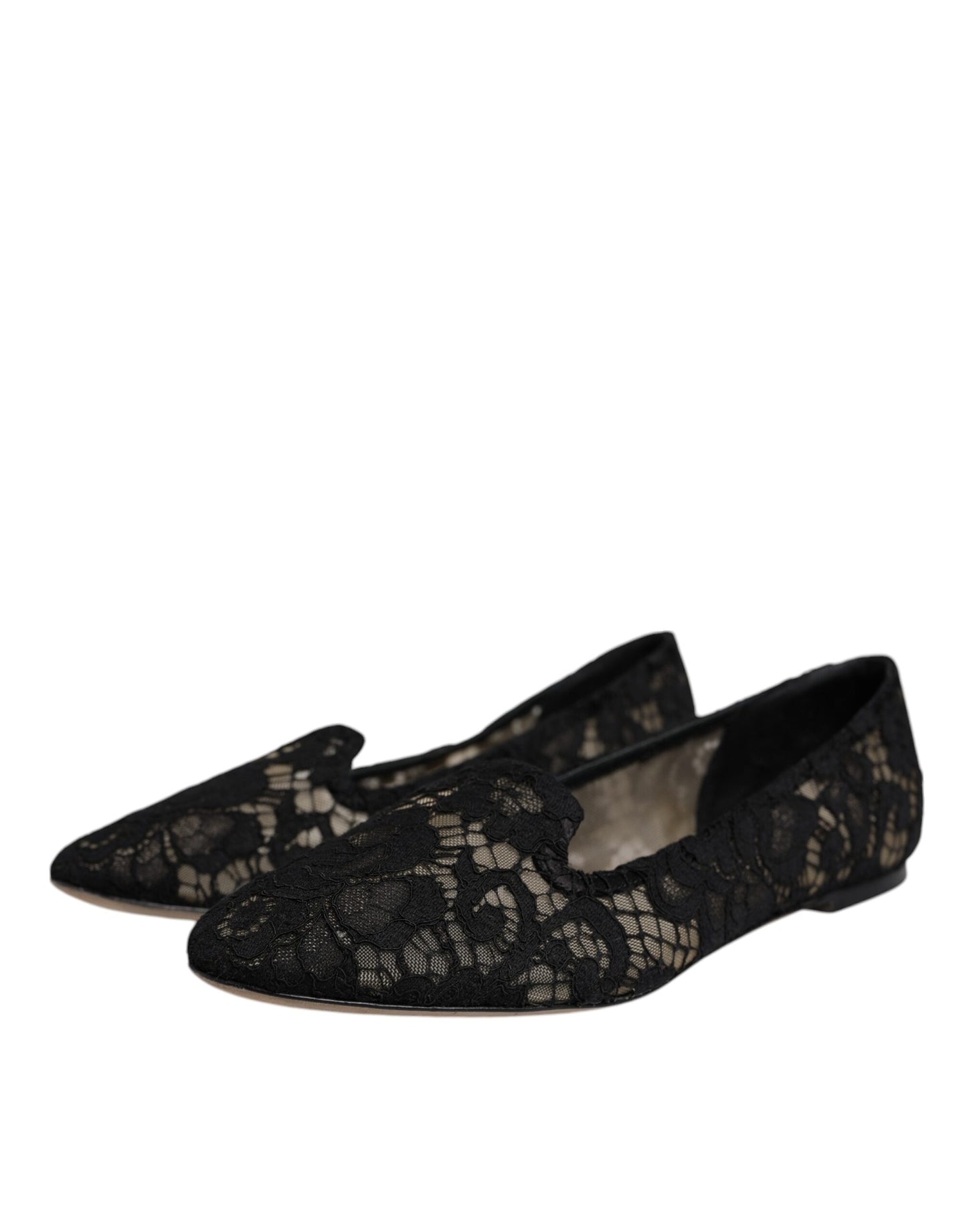 Dolce & Gabbana Schwarz Taormina Spitze Slip On Flats Schuhe