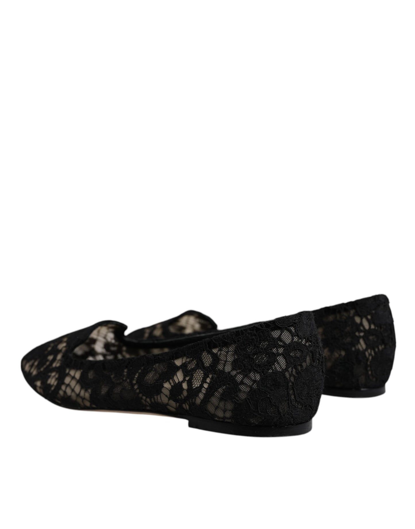 Dolce & Gabbana Schwarz Taormina Spitze Slip On Flats Schuhe