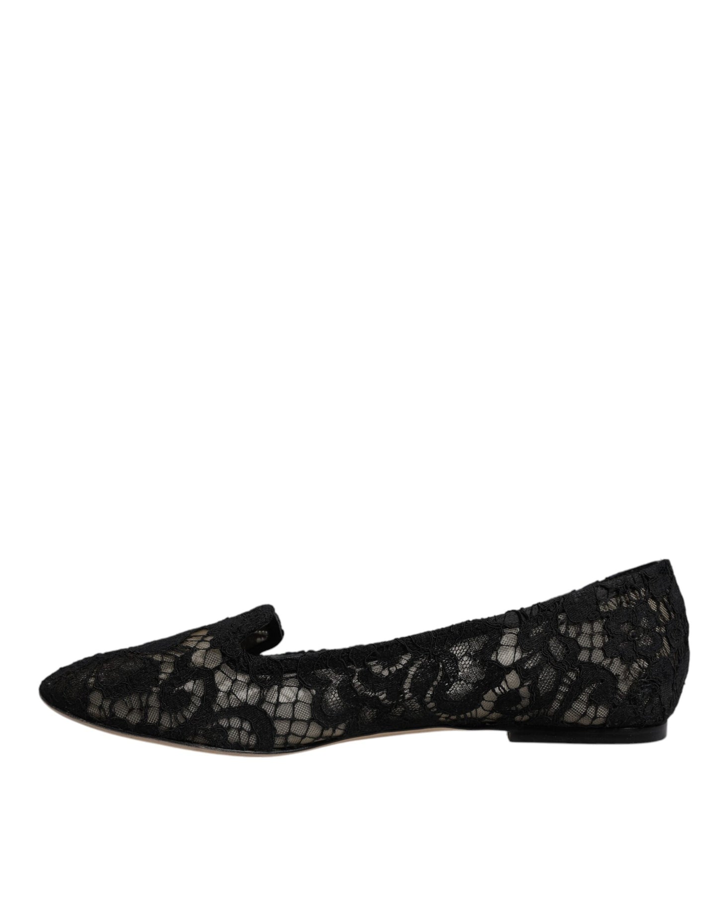 Dolce & Gabbana Schwarz Taormina Spitze Slip On Flats Schuhe