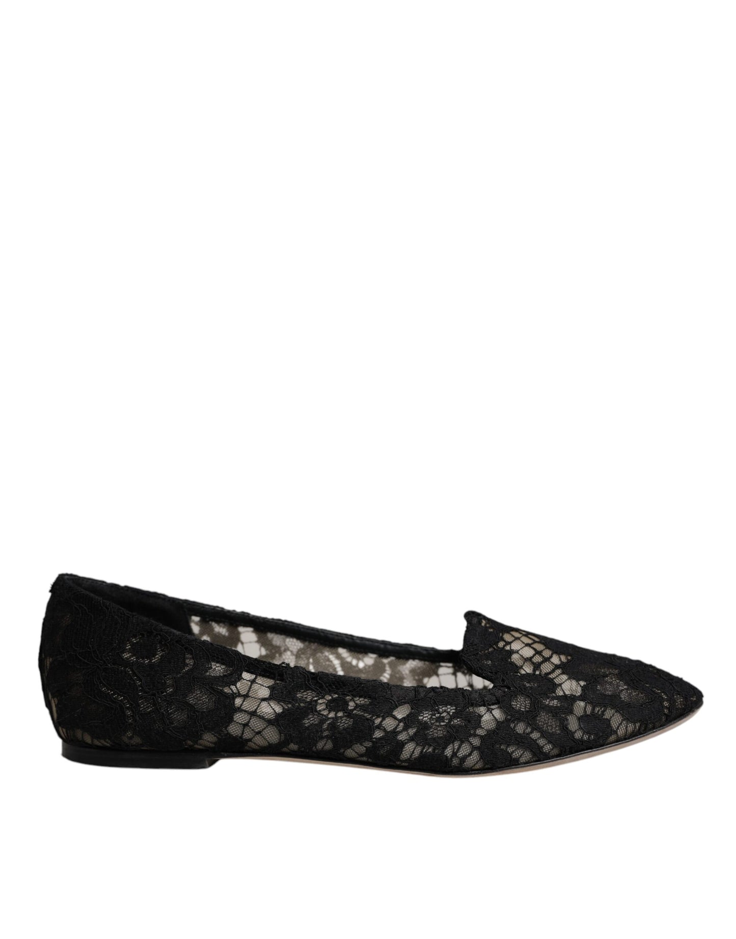 Dolce & Gabbana Schwarz Taormina Spitze Slip On Flats Schuhe