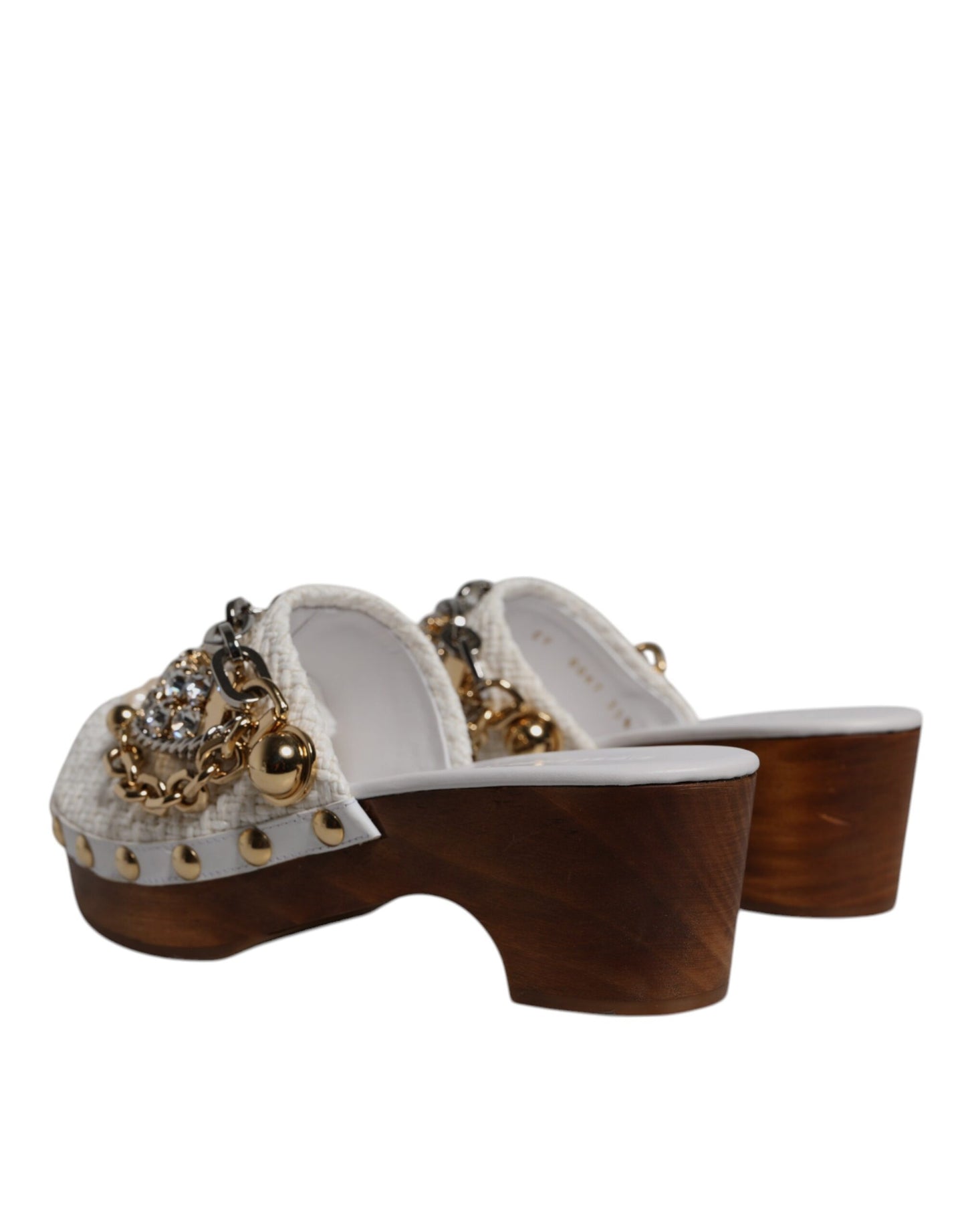 Dolce & Gabbana Weiß Raffia Clogs Bejeweled Kette Sandalen Schuhe