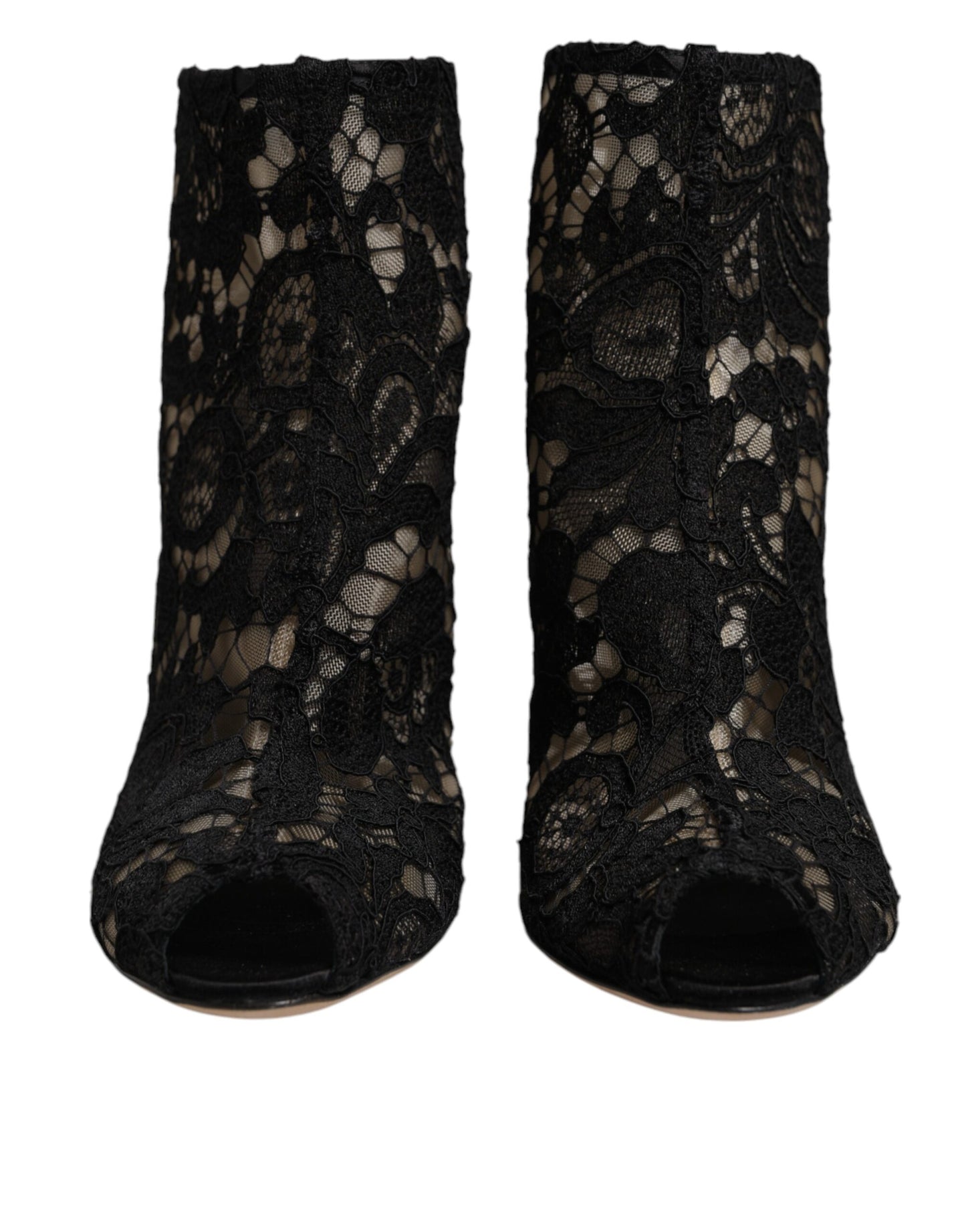Dolce & Gabbana Schwarz Floral Spitze Absätze Stiefeletten Schuhe