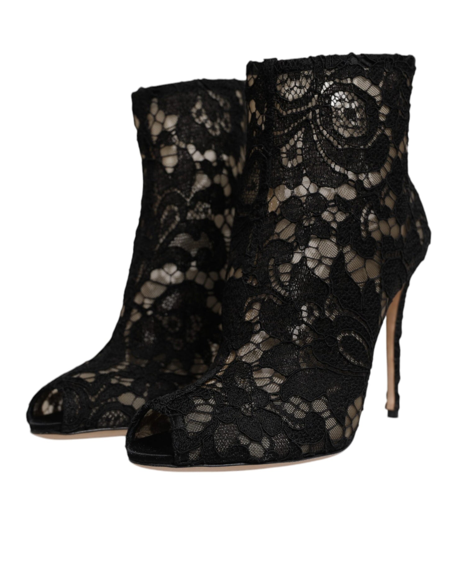 Dolce & Gabbana Schwarz Floral Spitze Absätze Stiefeletten Schuhe