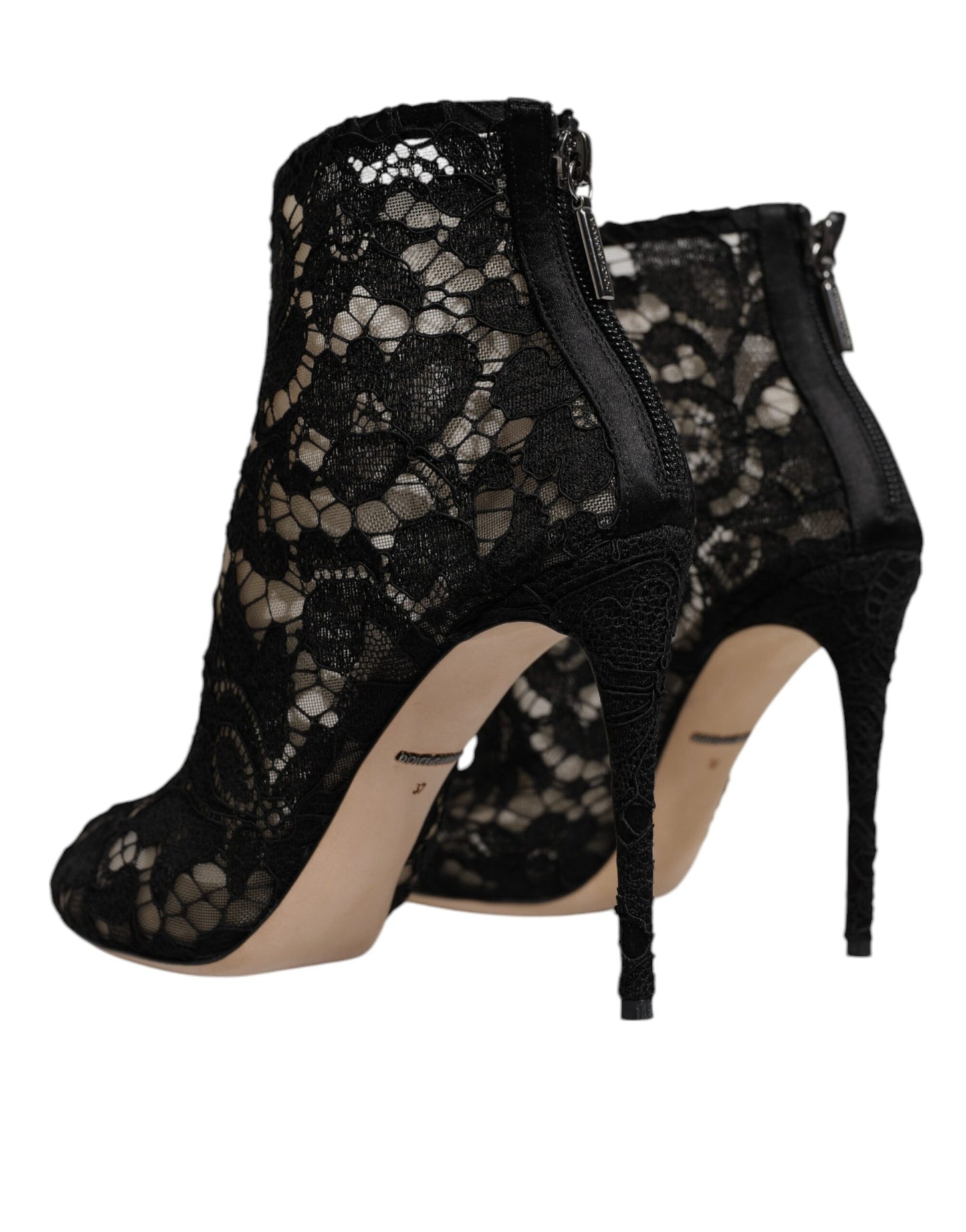 Dolce & Gabbana Schwarz Floral Spitze Absätze Stiefeletten Schuhe