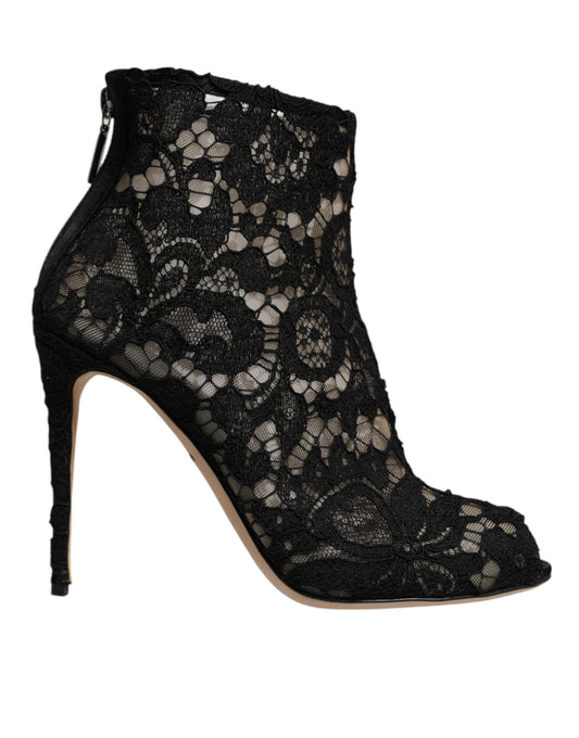 Dolce & Gabbana Schwarz Floral Spitze Absätze Stiefeletten Schuhe