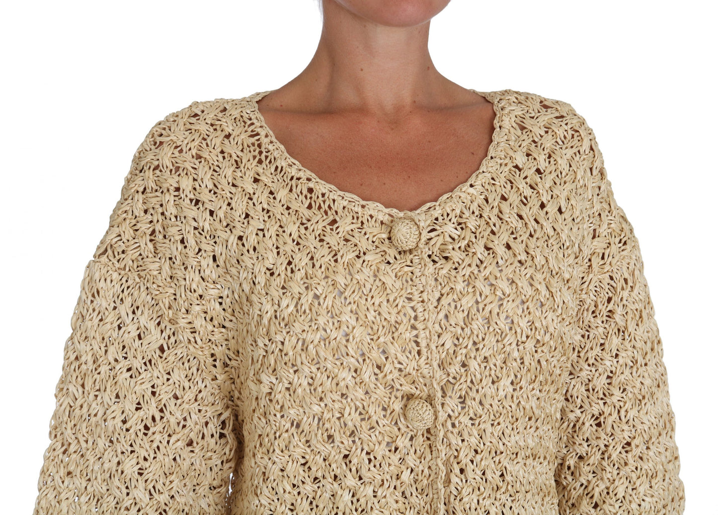 Dolce & Gabbana Beige Strickjacke gehäkelt gestrickt Raffia Pullover