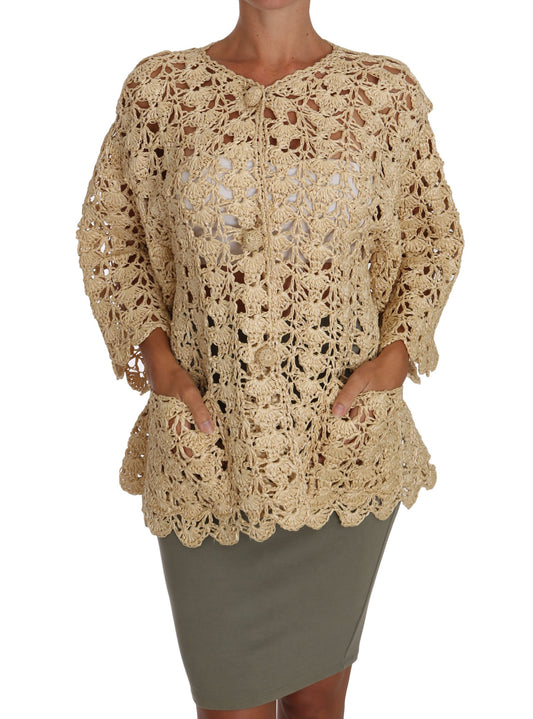 Dolce & Gabbana Beige Strickjacke gehäkelt gestrickt Raffia Pullover