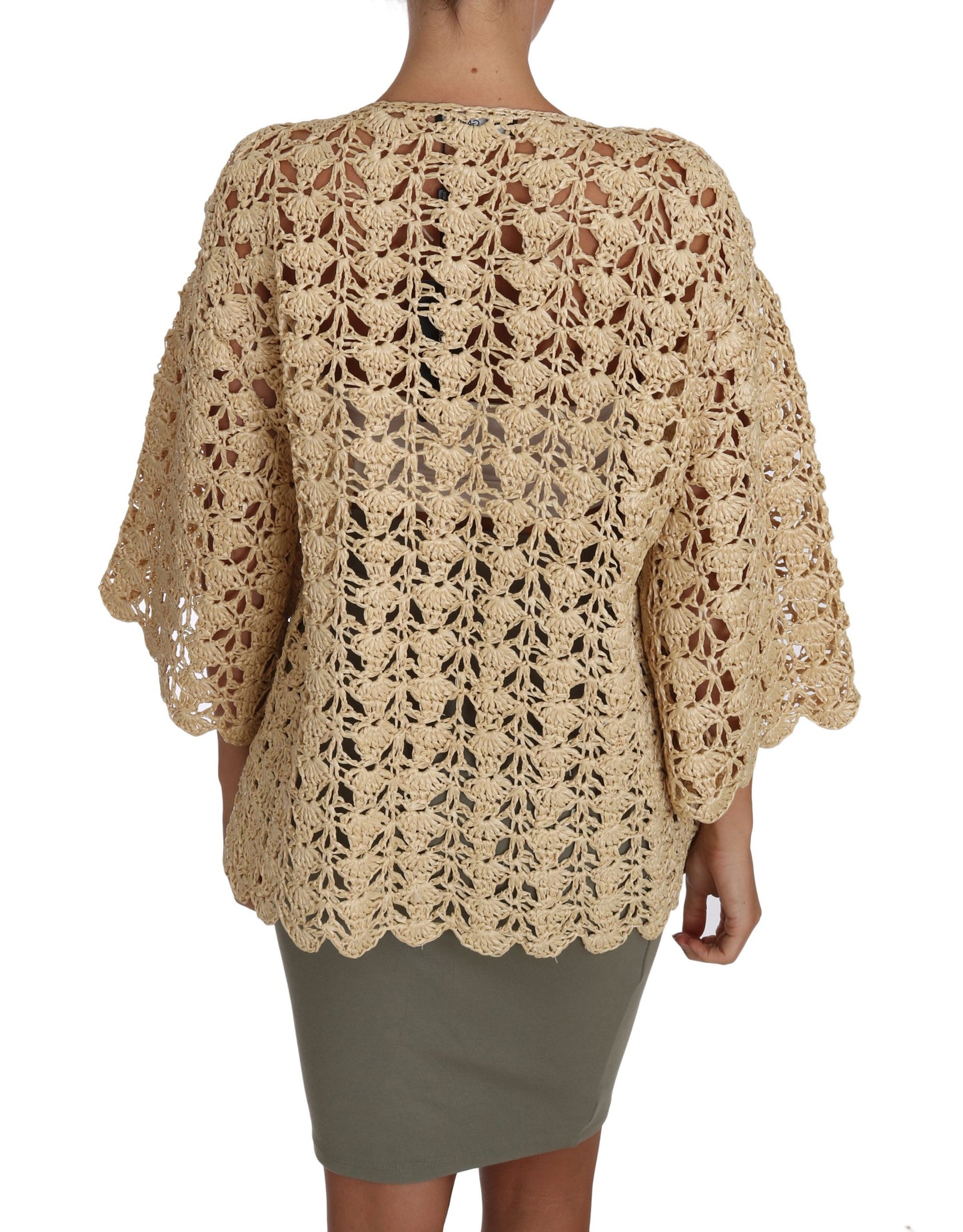 Dolce & Gabbana Beige Strickjacke gehäkelt gestrickt Raffia Pullover
