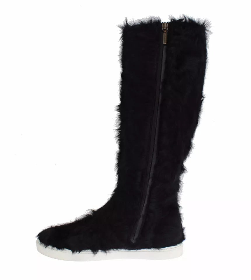 Dolce & Gabbana Schwarz Xiangao Lammfell Leder Stiefel Schuhe