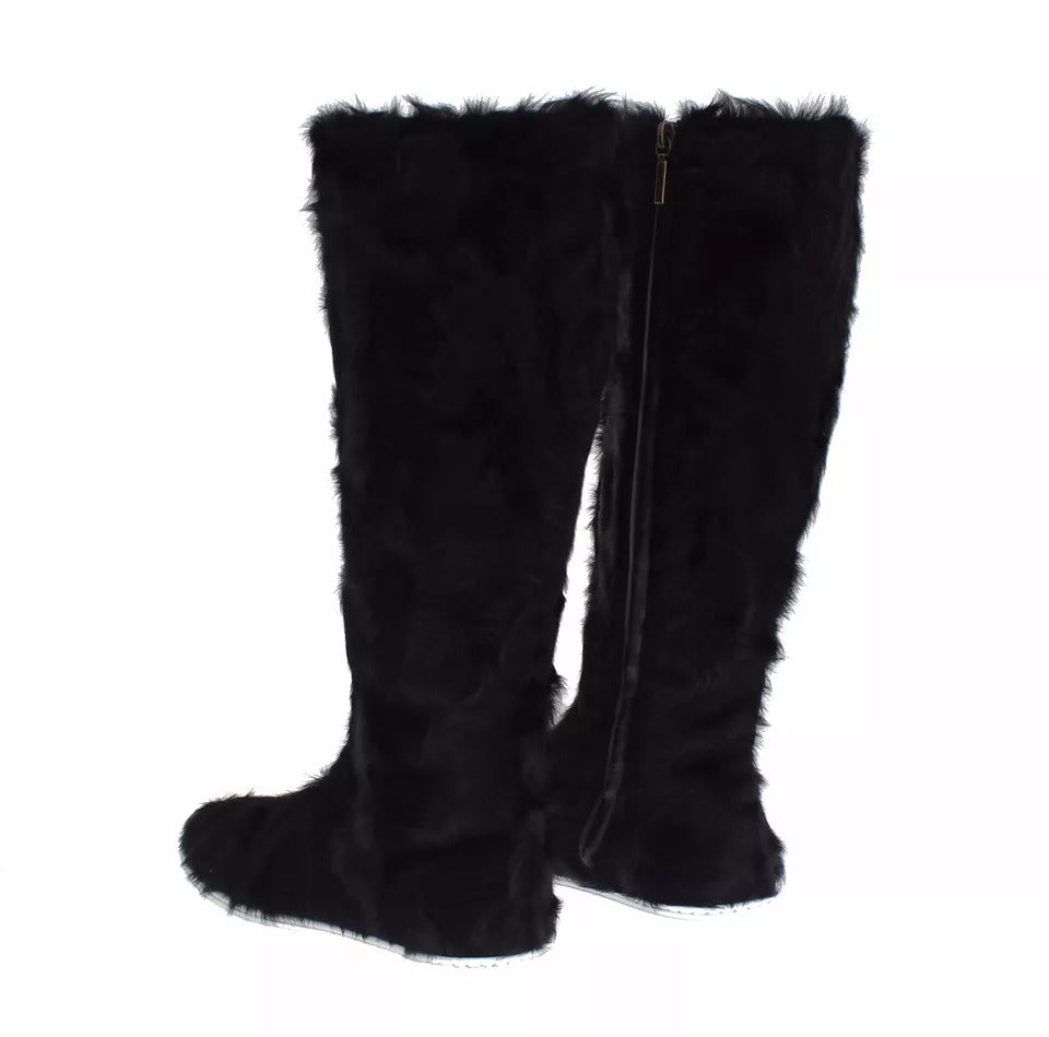 Dolce & Gabbana Schwarz Xiangao Lammfell Leder Stiefel Schuhe