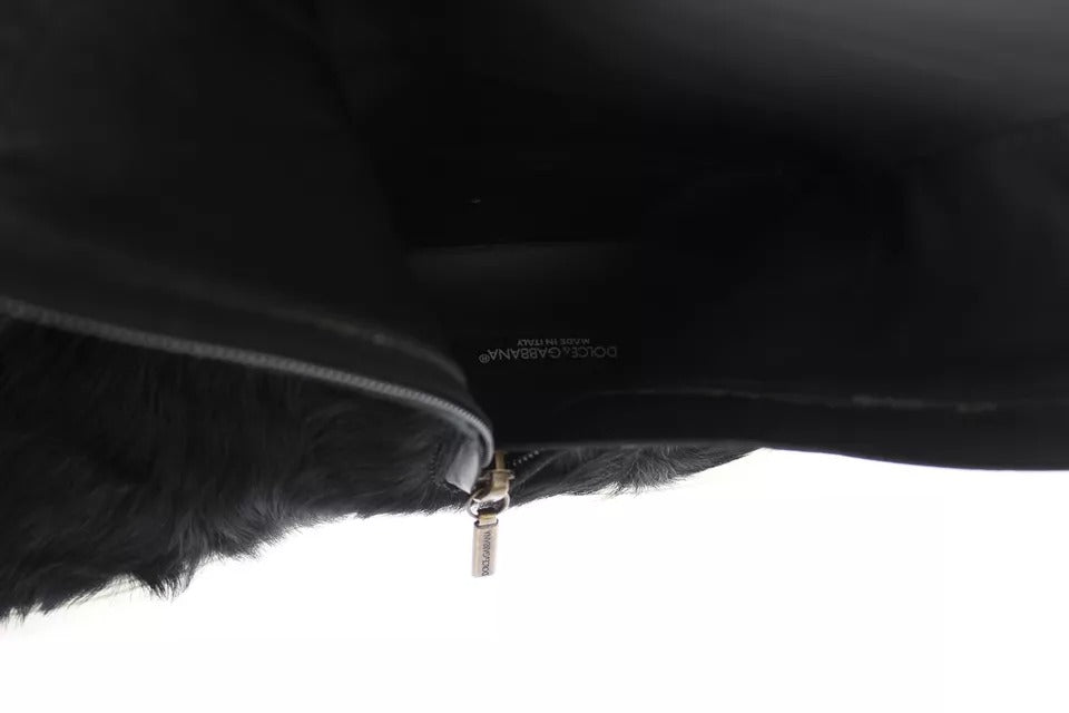 Dolce & Gabbana Schwarz Xiangao Lammfell Leder Stiefel Schuhe