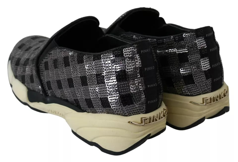 PINKO Silber Schwarz Slip-on Sequence Design Sneakers Schuhe