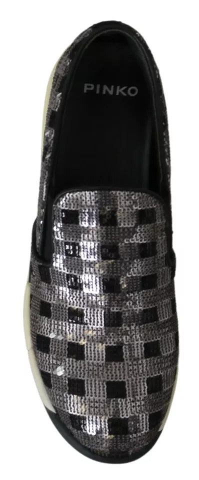 PINKO Silber Schwarz Slip-on Sequence Design Sneakers Schuhe