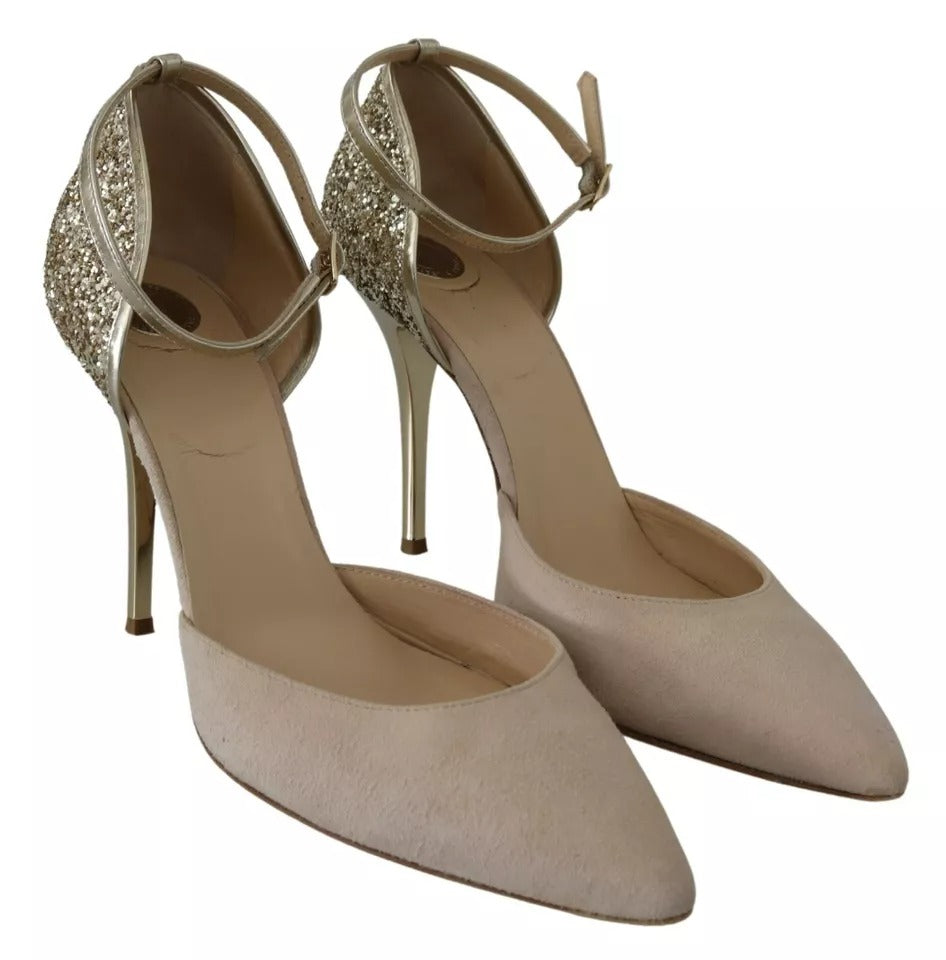 Elisabetta Franchi Beige Leinen Knöchelriemen High Heels Schuhe
