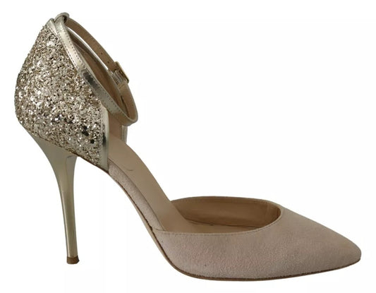 Elisabetta Franchi Beige Leinen Knöchelriemen High Heels Schuhe