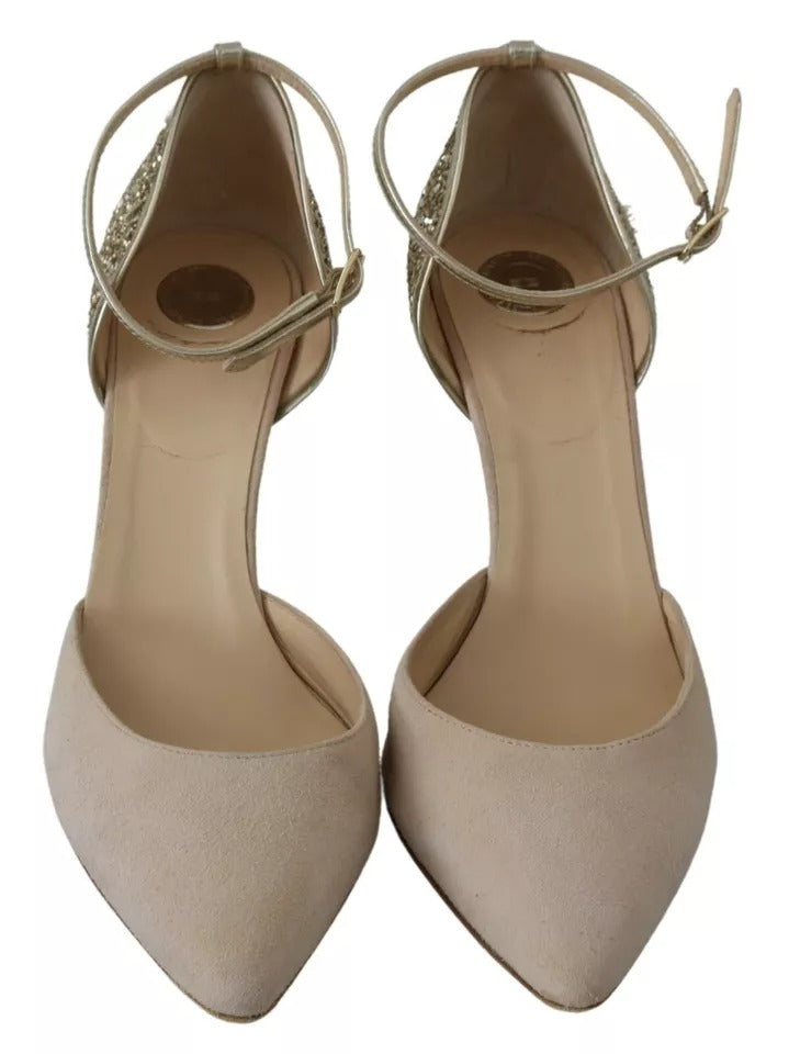 Elisabetta Franchi Beige Leinen Knöchelriemen High Heels Schuhe